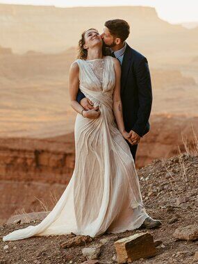 Tadashi Shoji Light Pearl Beaded Crinkle Chiffon Gown